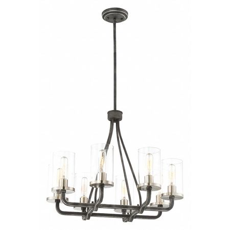 NUVO 8-Light Sherwood Chandelier Iron Black with Brushed Nickel Accents Finish Clear Glass Lamps Included 60-6128