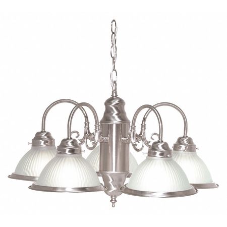 NUVO 5 Light 22 in. Chandelier With Frosted Ribbed Shades Brushed SF76-695