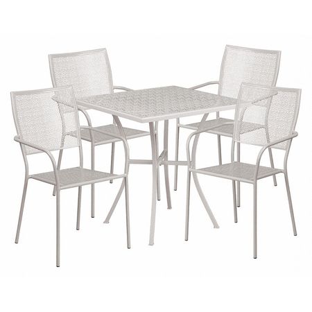 Flash Furniture 28 in Square Patio Table With 4 Chairs, Light Gray, Steel CO-28SQ-02CHR4-SIL-GG