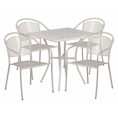 Flash Furniture 28" Square Lt Gray Steel Patio Table w/ 4 Chairs CO-28SQ-03CHR4-SIL-GG