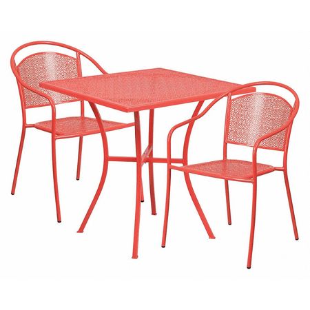 FLASH FURNITURE 28" Square Coral Steel Patio Table with 2 Chairs CO-28SQ-03CHR2-RED-GG