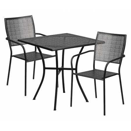 FLASH FURNITURE 28" Square Black Steel Patio Table with 2 Chairs CO-28SQ-02CHR2-BK-GG