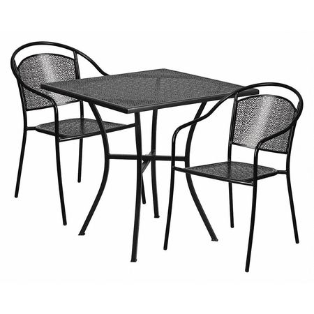 Flash Furniture 28" Square Black Steel Patio Table with 2 Chairs CO-28SQ-03CHR2-BK-GG