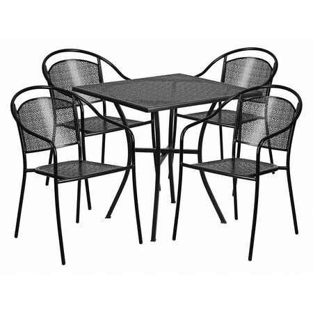Flash Furniture 28" Square Black Steel Patio Table with 4 Chairs CO-28SQ-03CHR4-BK-GG