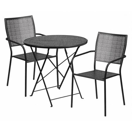 Flash Furniture 30" Round Black Steel Folding Table with 2 Chairs CO-30RDF-02CHR2-BK-GG