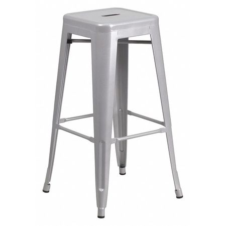 FLASH FURNITURE 30" High No Back Silver Metal Barstool Square Seat CH-31320-30-SIL-GG