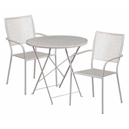 Flash Furniture 30" Round Lt Gray Steel Folding Table w/ 2 Chairs CO-30RDF-02CHR2-SIL-GG