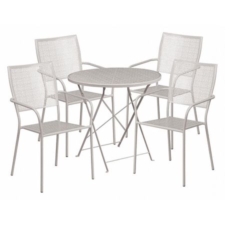 Flash Furniture 30" Round Lt Gray Steel Folding Table w/ 4 Chairs CO-30RDF-02CHR4-SIL-GG
