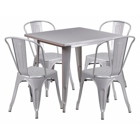 Flash Furniture Square Silver Metal Table Set, 31.5SQ, 31.5" W, 31.5" L, 29.5" H, Metal Top, Grey ET-CT002-4-30-SIL-GG
