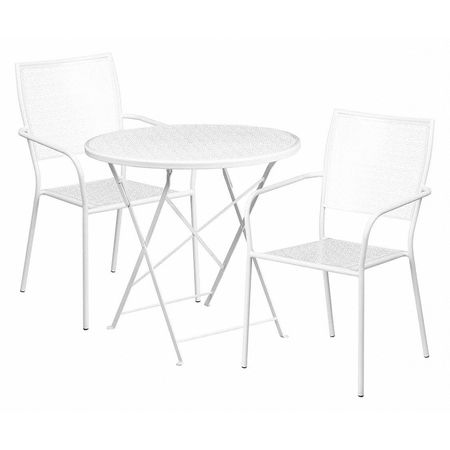 FLASH FURNITURE 30" Round White Steel Folding Table w/ 2 Chairs CO-30RDF-02CHR2-WH-GG