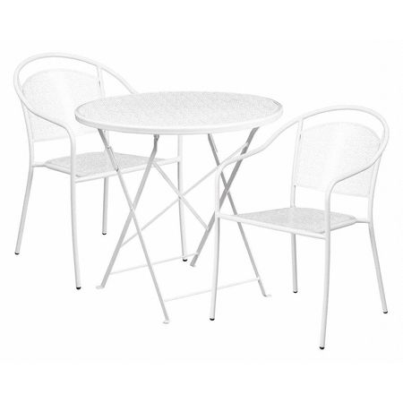 Flash Furniture 30" Round White Steel Folding Table w/ 2 Chairs CO-30RDF-03CHR2-WH-GG
