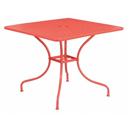 Flash Furniture 35.5" Square Coral Steel Patio Table-Umbrella Hole CO-6-RED-GG
