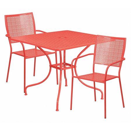 Flash Furniture 35.5" Square Coral Steel Table w/ 2 Chairs CO-35SQ-02CHR2-RED-GG