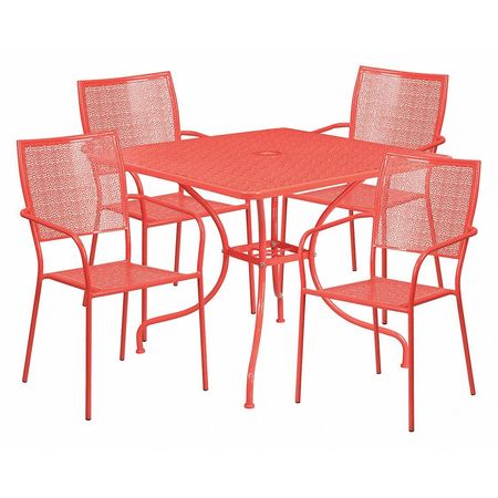 Flash Furniture 35.5" Square Coral Steel Table w/ 4 Chairs CO-35SQ-02CHR4-RED-GG