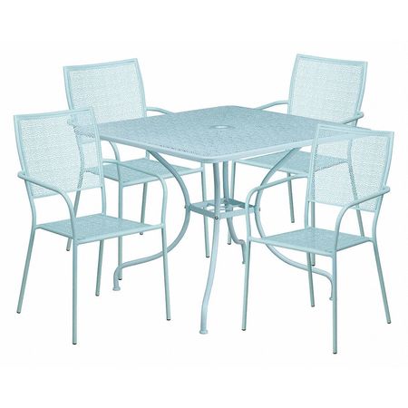 Flash Furniture 35.5" SQ Sky Blue Steel Table w/ 4 Chairs CO-35SQ-02CHR4-SKY-GG