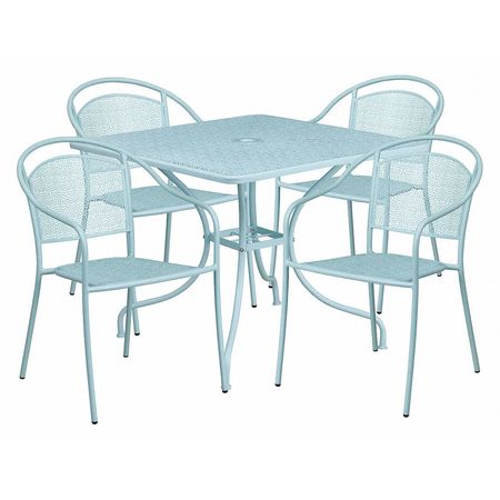 Flash Furniture 35.5" SQ Sky Blue Steel Table w/ 4 Chairs CO-35SQ-03CHR4-SKY-GG