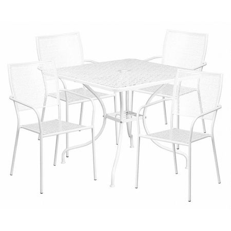 Flash Furniture 35.5" Square White Steel Table w/ 4 Chairs CO-35SQ-02CHR4-WH-GG