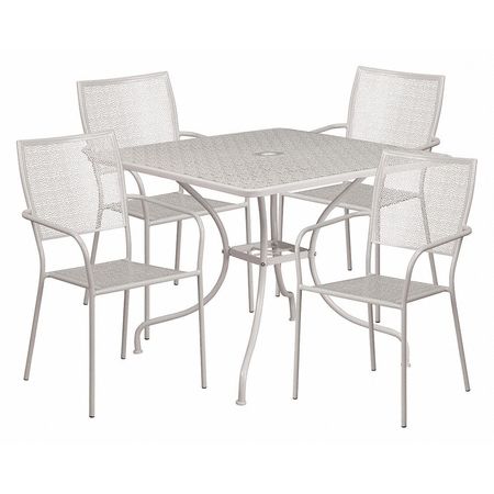 Flash Furniture 35.5" Square Lt Gray Steel Table w/4 Chairs CO-35SQ-02CHR4-SIL-GG