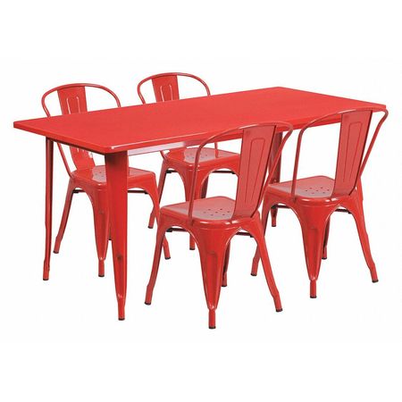 Flash Furniture Rectangle 31.5" W, 63" L, 29.5" H, Metal Top, Red ET-CT005-4-30-RED-GG