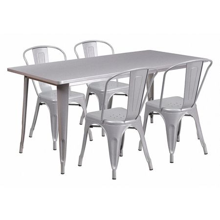 Flash Furniture Rectangle Silver Metal Table Set, 31-1/2"X63", 31.5" W, 63" L, 29.5" H, Metal Top, Grey ET-CT005-4-30-SIL-GG