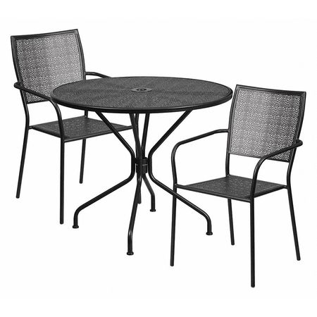 Flash Furniture 35.25" Round Black Steel Table with 2 Chairs CO-35RD-02CHR2-BK-GG