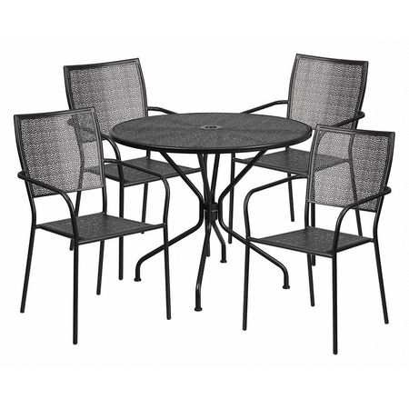 Flash Furniture 35.25" Round Black Steel Table with 4 Chairs CO-35RD-02CHR4-BK-GG
