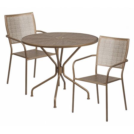 Flash Furniture 35.25" Round Gold Steel Table with 2 Chairs CO-35RD-02CHR2-GD-GG