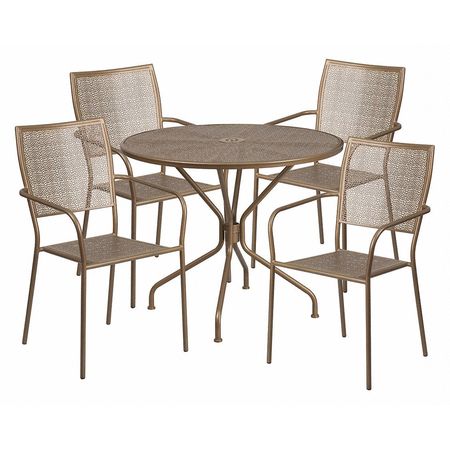 Flash Furniture 35.25" Round Gold Steel Patio Table with 4 Chairs CO-35RD-02CHR4-GD-GG