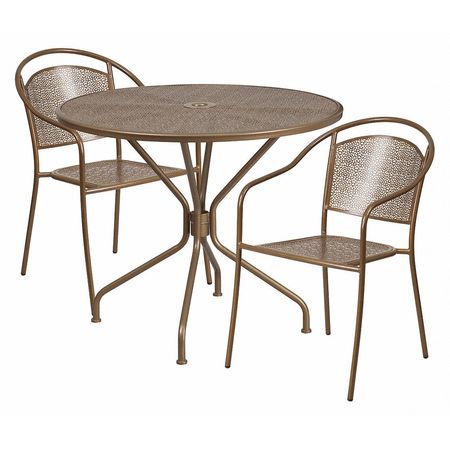 Flash Furniture 35.25" Round Gold Steel Table with 2 Chairs CO-35RD-03CHR2-GD-GG