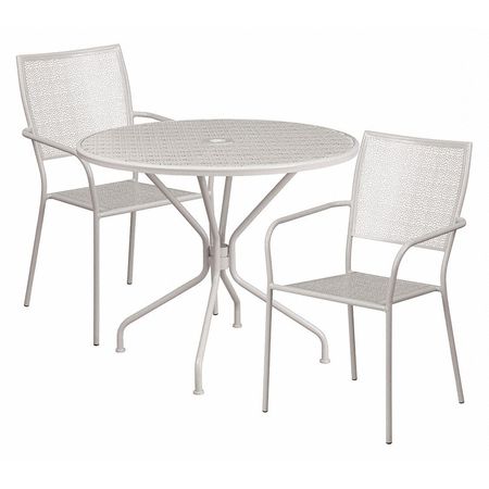Flash Furniture 35.25" Round Lt Gray Steel Table with 2 Chairs CO-35RD-02CHR2-SIL-GG