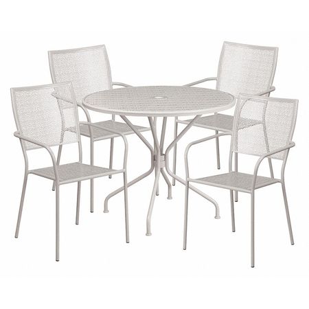 Flash Furniture 35.25" Round Lt Gray Steel Patio Table w/ 4 Chairs CO-35RD-02CHR4-SIL-GG