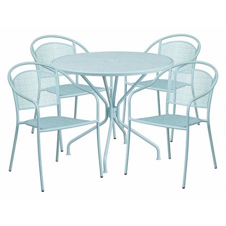 Flash Furniture 35.25" RD Sky Blue Steel Table Set with 4 Chairs CO-35RD-03CHR4-SKY-GG