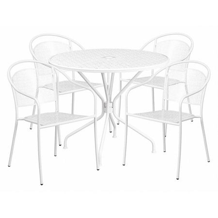 FLASH FURNITURE 35.25" Round White Steel Table with 4 Chairs CO-35RD-03CHR4-WH-GG