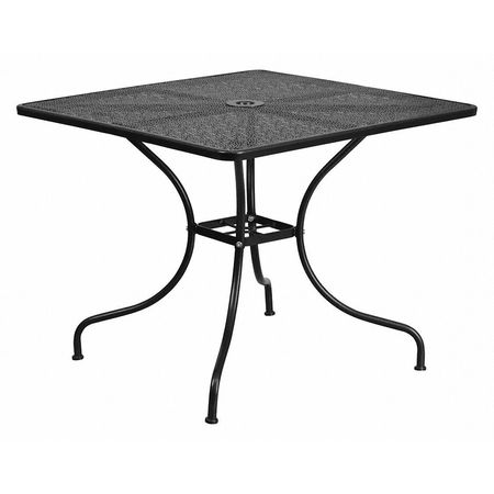 FLASH FURNITURE 35.5" Square Black Steel Patio Table-Umbrella Hole CO-6-BK-GG
