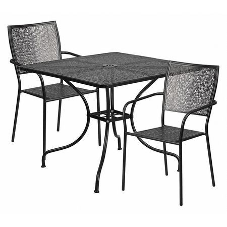 Flash Furniture 35.5" Square Black Steel Table w/ 2 Chairs CO-35SQ-02CHR2-BK-GG