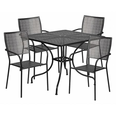Flash Furniture 35.5" Square Black Steel Table w/ 4 Chairs CO-35SQ-02CHR4-BK-GG