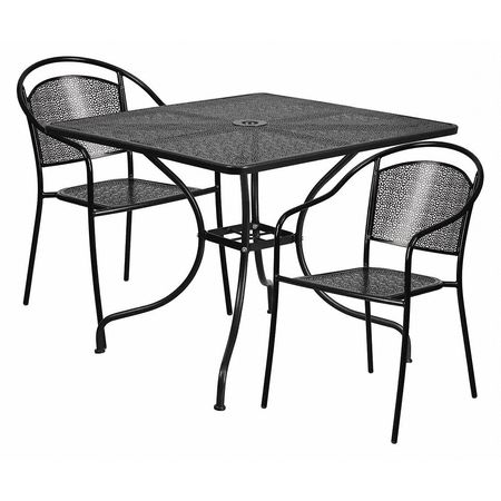 Flash Furniture 35.5" Square Black Steel Table w/ 2 Chairs CO-35SQ-03CHR2-BK-GG