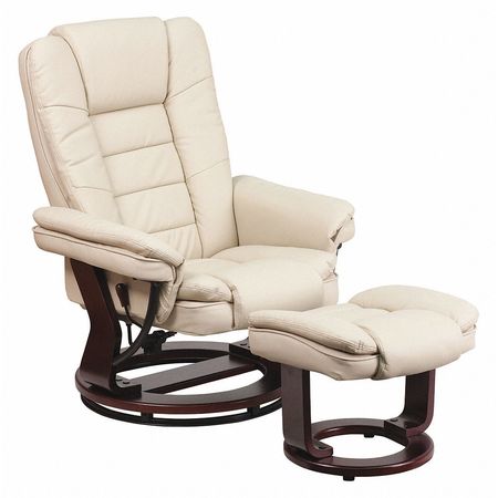 Flash Furniture Beige LeatherSoft Recliner & Ottoman w/ Wood Base BT-7818-BGE-GG