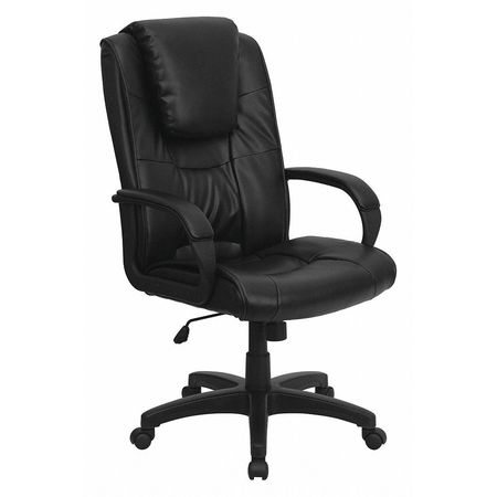 FLASH FURNITURE Leather Contemporary Chair, 18-1/2" to 22-1/2", Fixed Arms, Black GO-5301BSPEC-CH-BK-LEA-GG