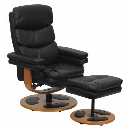 FLASH FURNITURE Black LeatherSoft Recliner & Ottoman w/ Wood Base BT-7828-PILLOW-GG