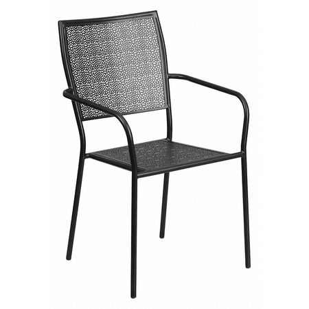 FLASH FURNITURE Black Steel Patio Arm Chair with Square Back CO-2-BK-GG