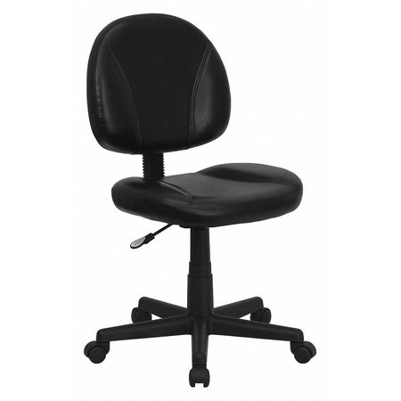 FLASH FURNITURE Leather Task Chair, 17-1/2" to 22-1/2", Loop Arms, Black BT-688-BK-GG