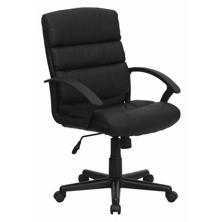 FLASH FURNITURE Leather Task Chair, 17-1/2" to 21-1/2", Black GO-1004-BK-LEA-GG