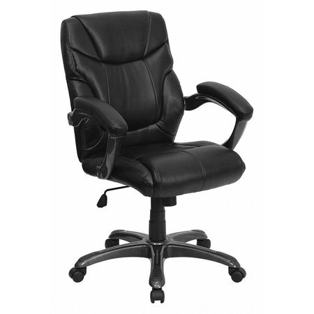 FLASH FURNITURE Foam Contemporary Chair, 18-1/2" to 22-1/4", Fixed Arms, Black GO-724M-MID-BK-LEA-GG