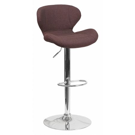 Flash Furniture Brown Fabric Barstool, Adj Height, Backrest: Curved CH-321-BRNFAB-GG