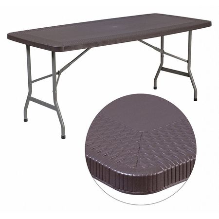 FLASH FURNITURE Rectangle Brn Rattan 30X96 Fold Table, 32.5" W, 67.5" L, 28.75" H, Plastic Top, Brown DAD-YCZ-172-GG