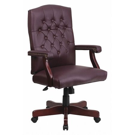 FLASH FURNITURE Leather Executive Chair, 19-1/2" to 23", Fixed Arms, Burgundy LeatherSoft 801L-LF0019-BY-LEA-GG