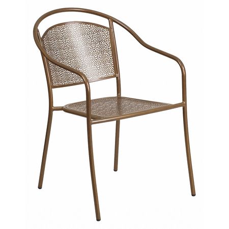 FLASH FURNITURE Gold Steel Patio Arm Chair with Round Back CO-3-GD-GG