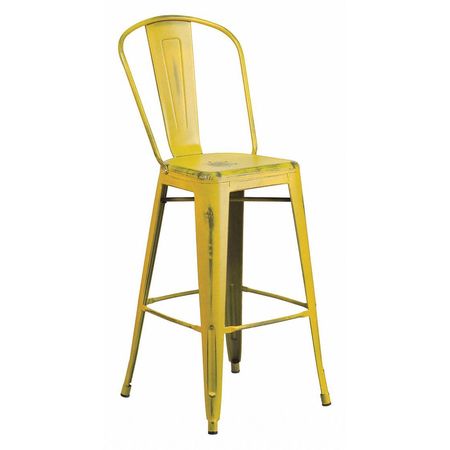 Flash Furniture Distressed Yellow Metal Stool, Seat Height Range: 30" ET-3534-30-YL-GG