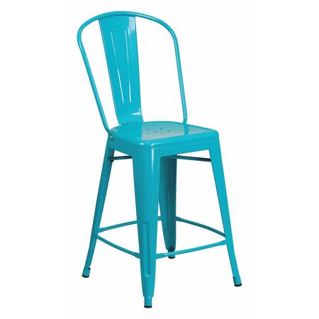 FLASH FURNITURE Teal Metal Outdoor Stool, 24", Color: Blue ET-3534-24-CB-GG